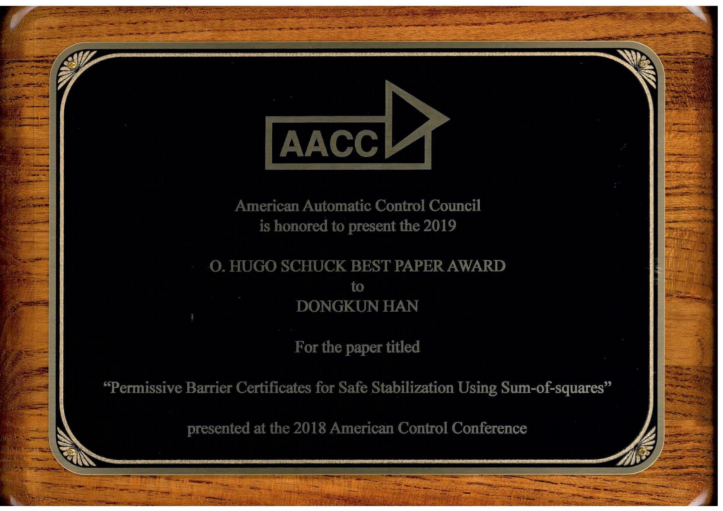 O. Hugo Schuck Best Paper Award