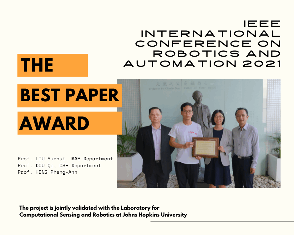 Best Paper Award in Medical Robotics at the IEEE International Conference on Robotics and Automation 2021
