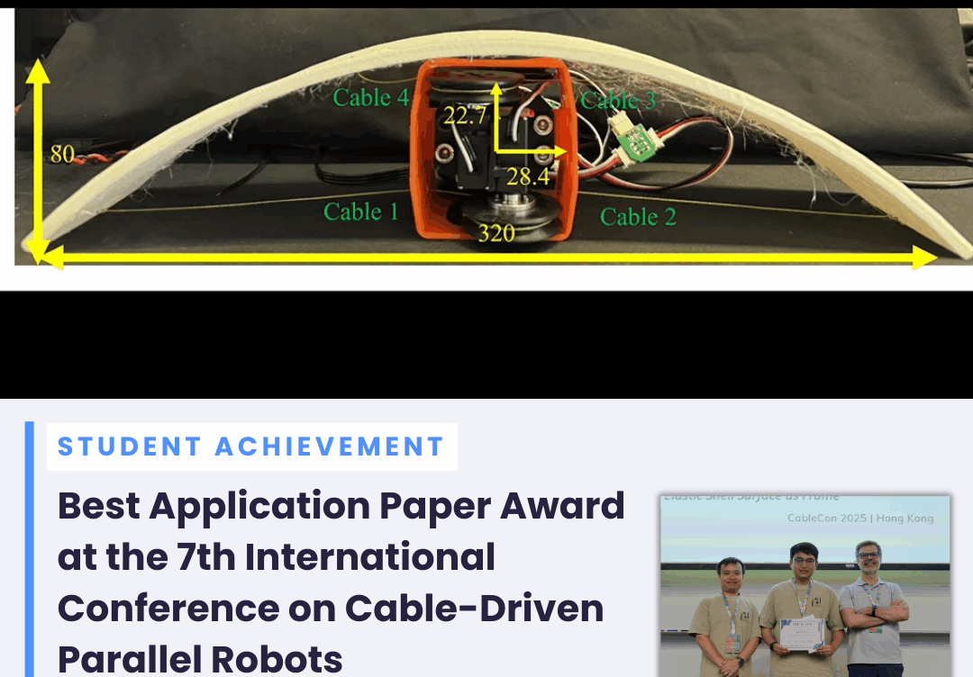 Best Application Paper Award at the 7th International Conference on Cable-Driven Parallel Robots